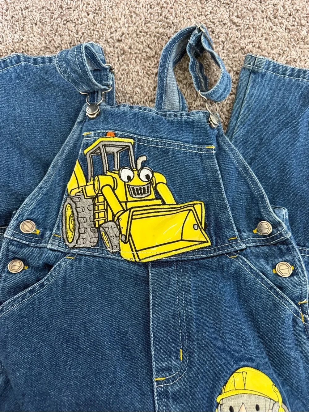 Vintage Y2K Bob the Builder Embroidered Denim Overalls Size 5